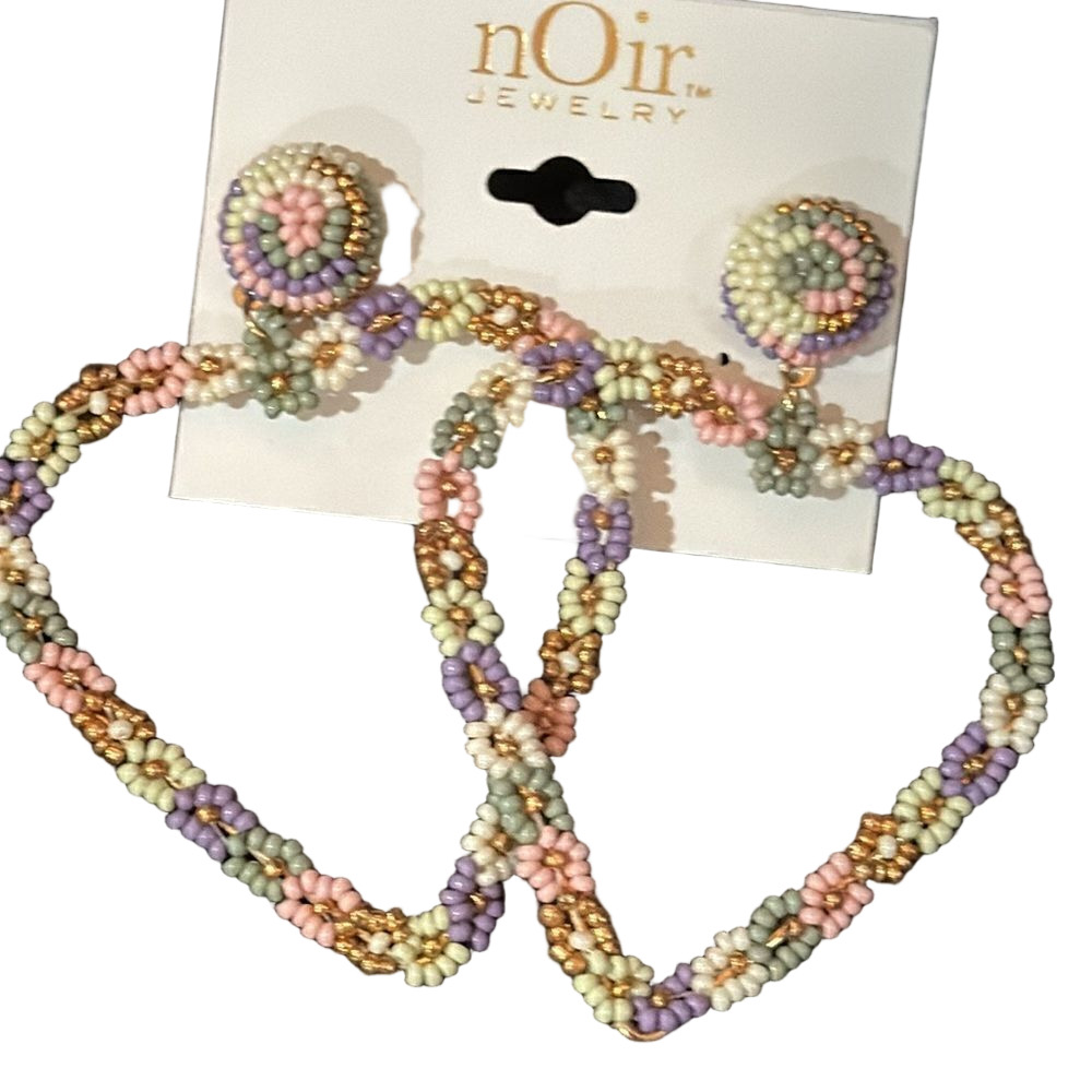 Noir floral heart shaped earrings